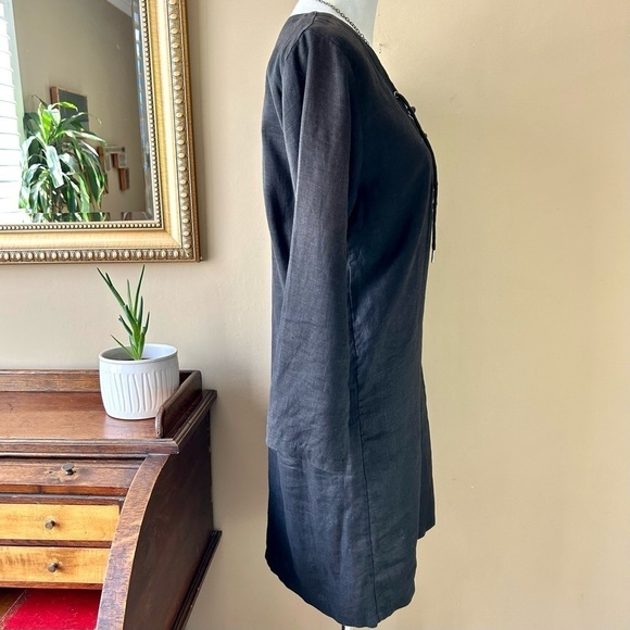 Mikoh Malama Black Linen Lace-up Long Sleeve Mini Dress Cover-up Size XS / S - Picture 6 of 16